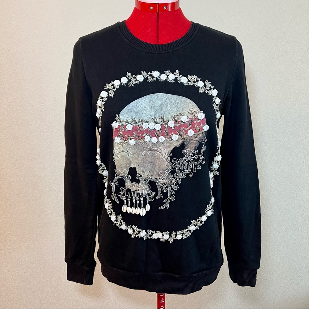 Just Casta Limited Edition Crewneck Long Sleeve Skull Black Sweatshirt Small